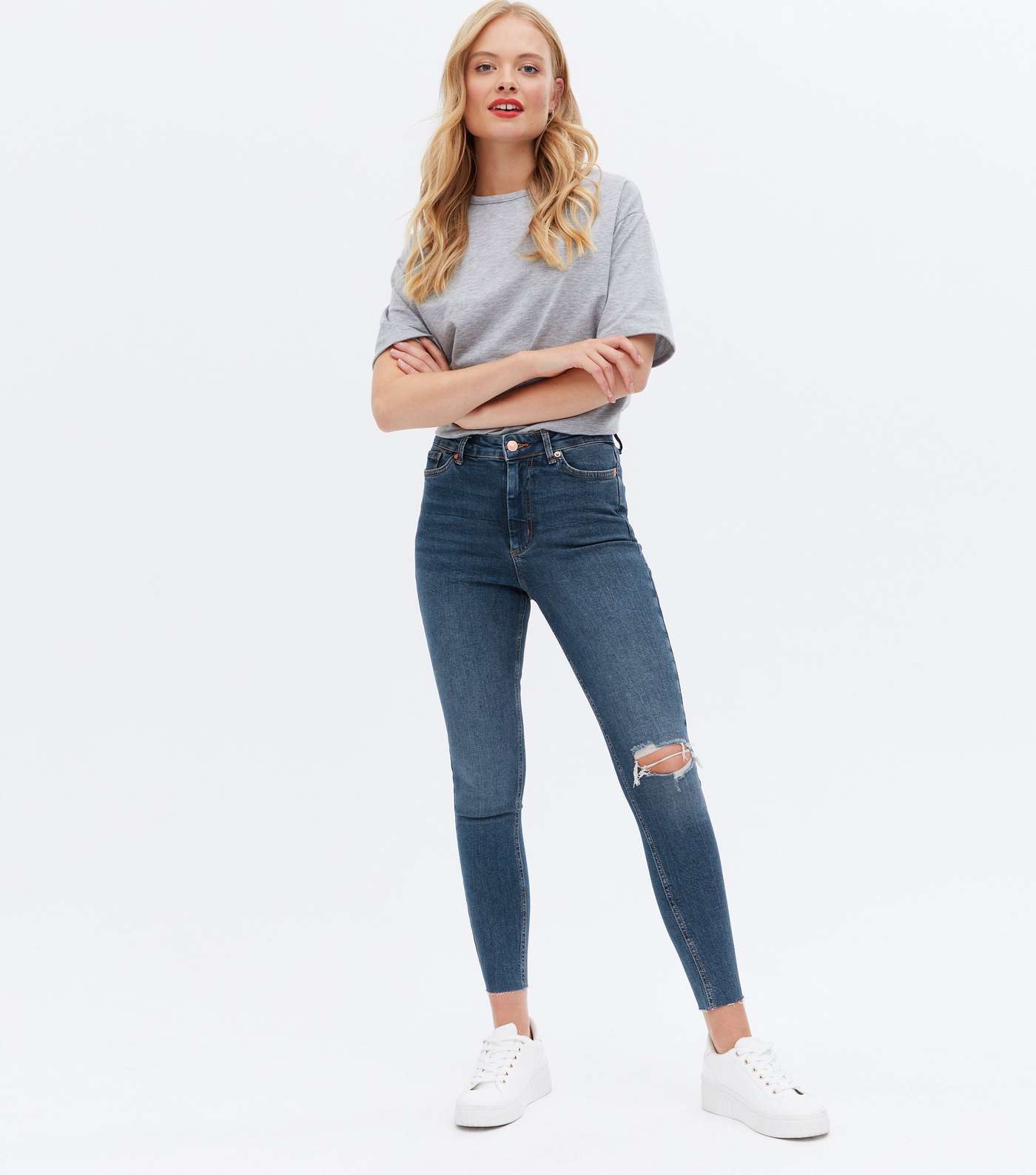 Blue Ripped Knee High Rise Ashleigh Skinny Jeans Image 2