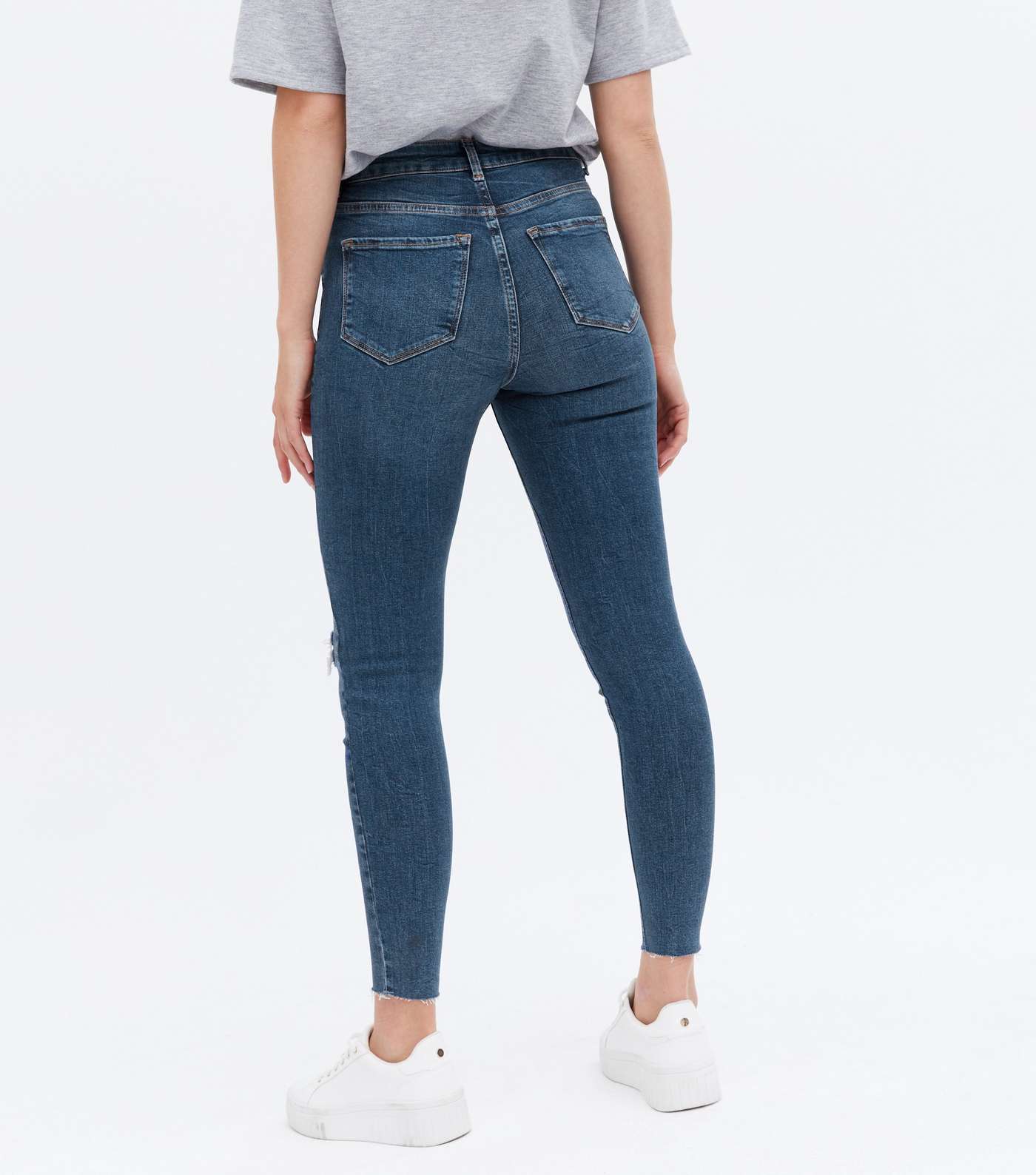 Blue Ripped Knee High Rise Ashleigh Skinny Jeans Image 4