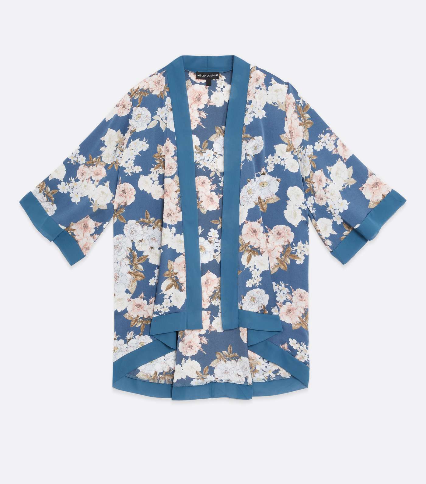 Mela Curves Turquoise Floral Satin Kimono Image 5