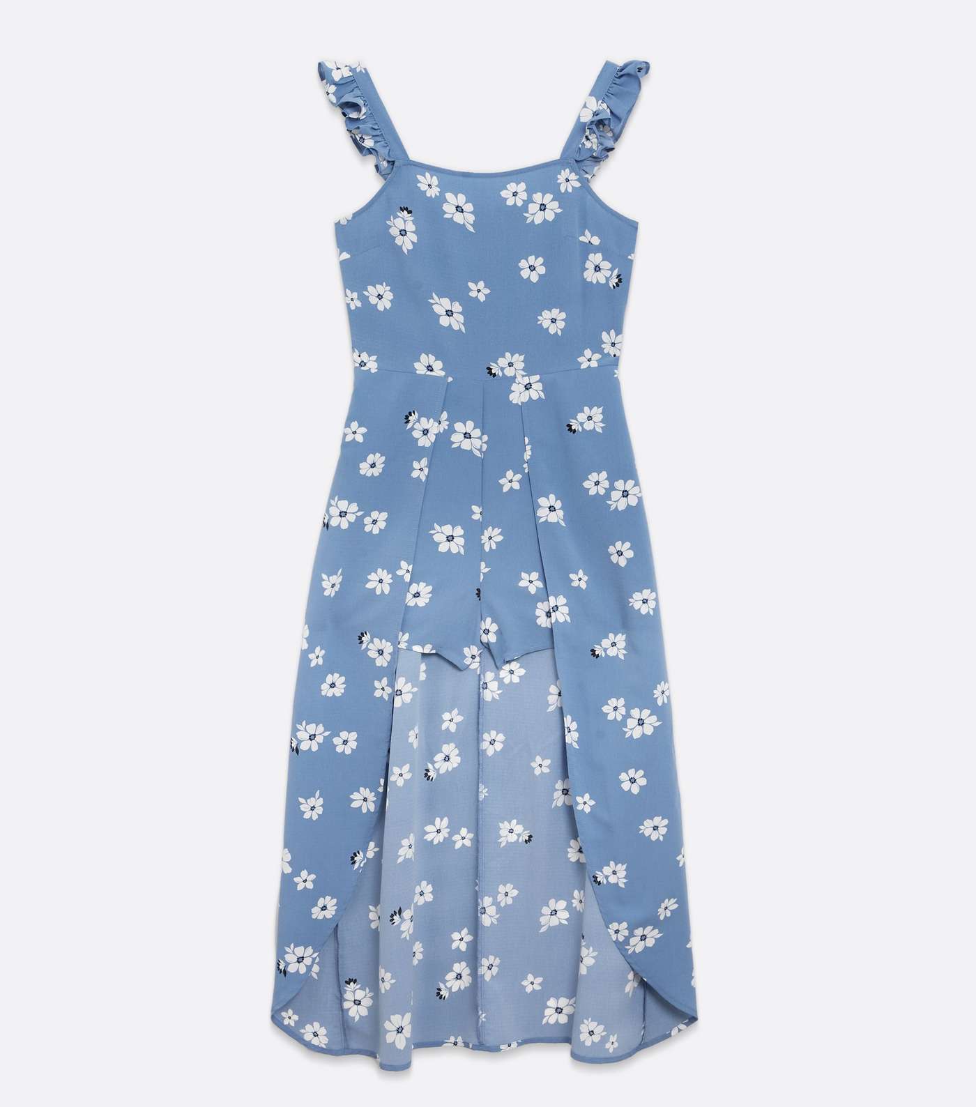 Girls Blue Floral Frill Maxi Playsuit Image 5