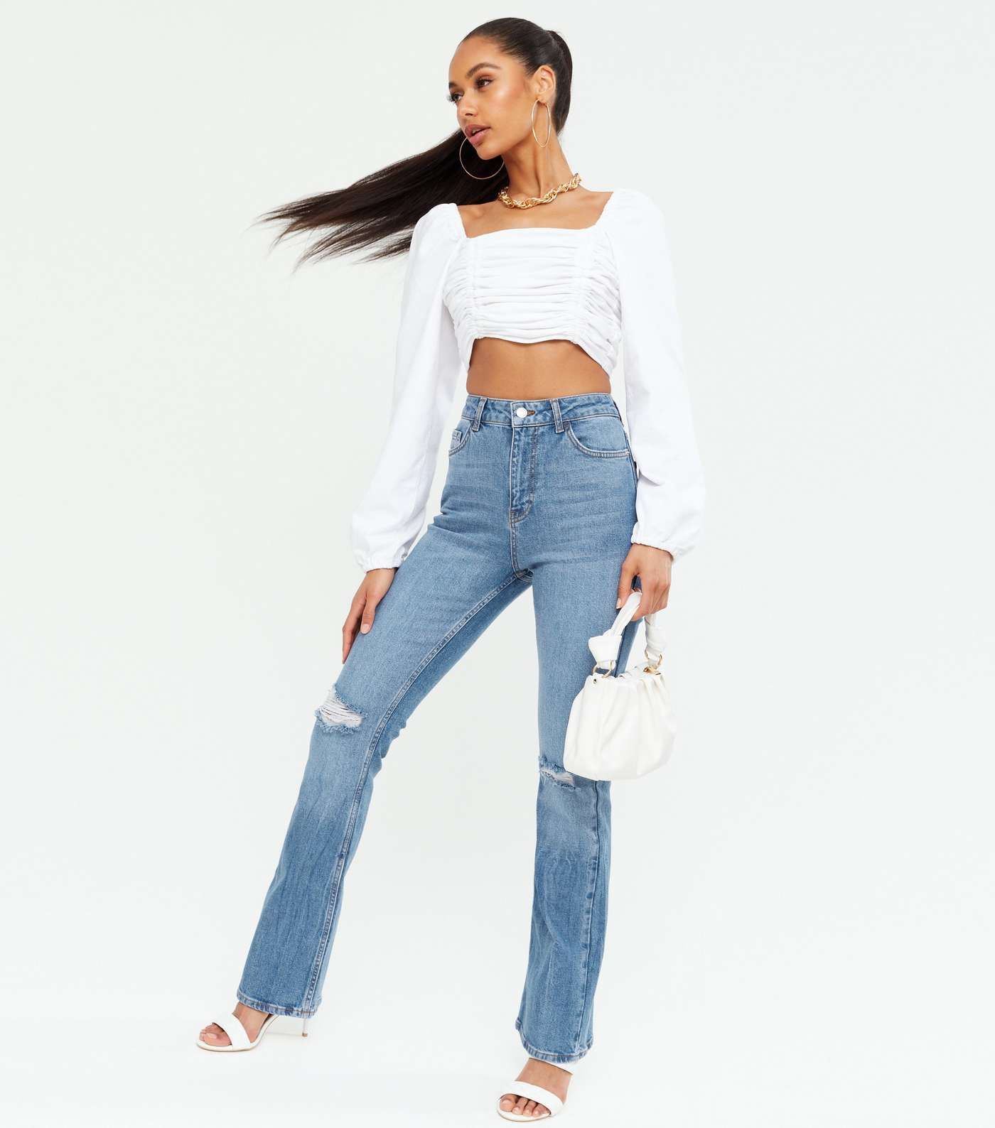 Blue Ripped Knee High Waist Brooke Flared Jeans Image 2