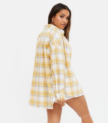 Petite Yellow Check Oversized Shirt | New Look