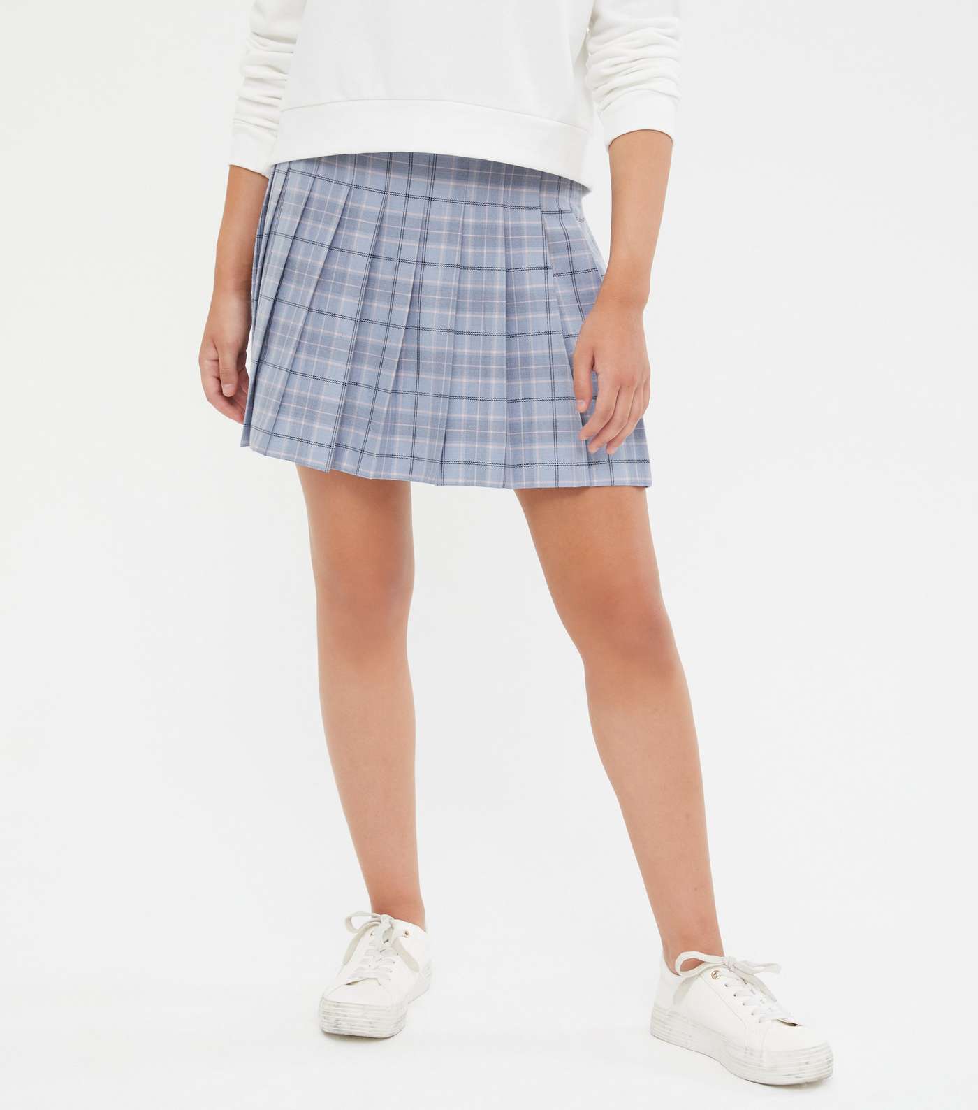 Girls Blue Check Pleated Mini Tennis Skirt Image 2