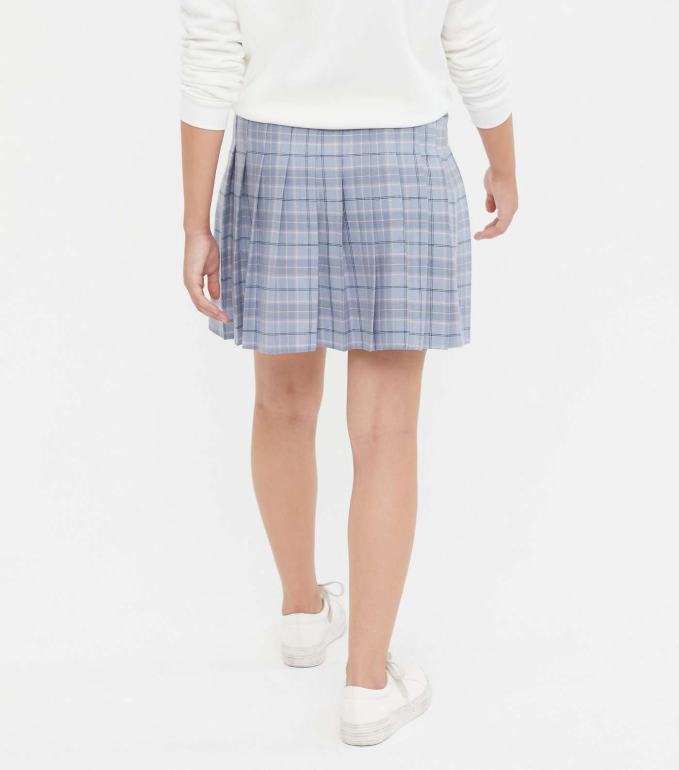 Girls Blue Check Pleated Mini Tennis Skirt Image 4