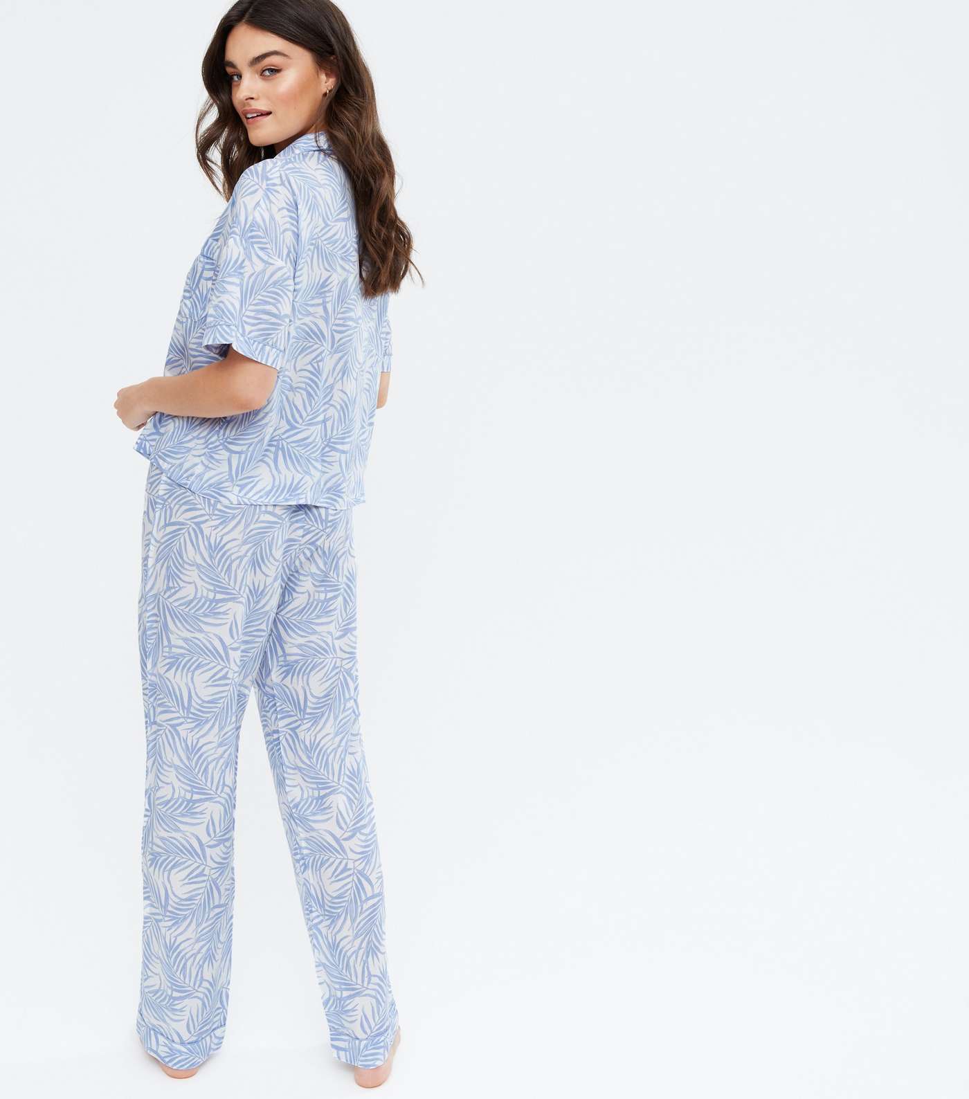 Blue Palm Print Shirt and Trouser Pyjama Set Image 4