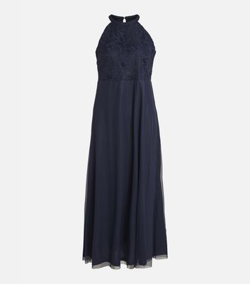 Vila Navy Lace Halter Maxi Dress New Look