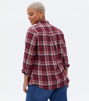 Curves Burgundy Check Long Shirt | New Look