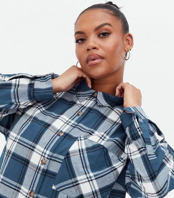 Blue and white top checkered shirt womens