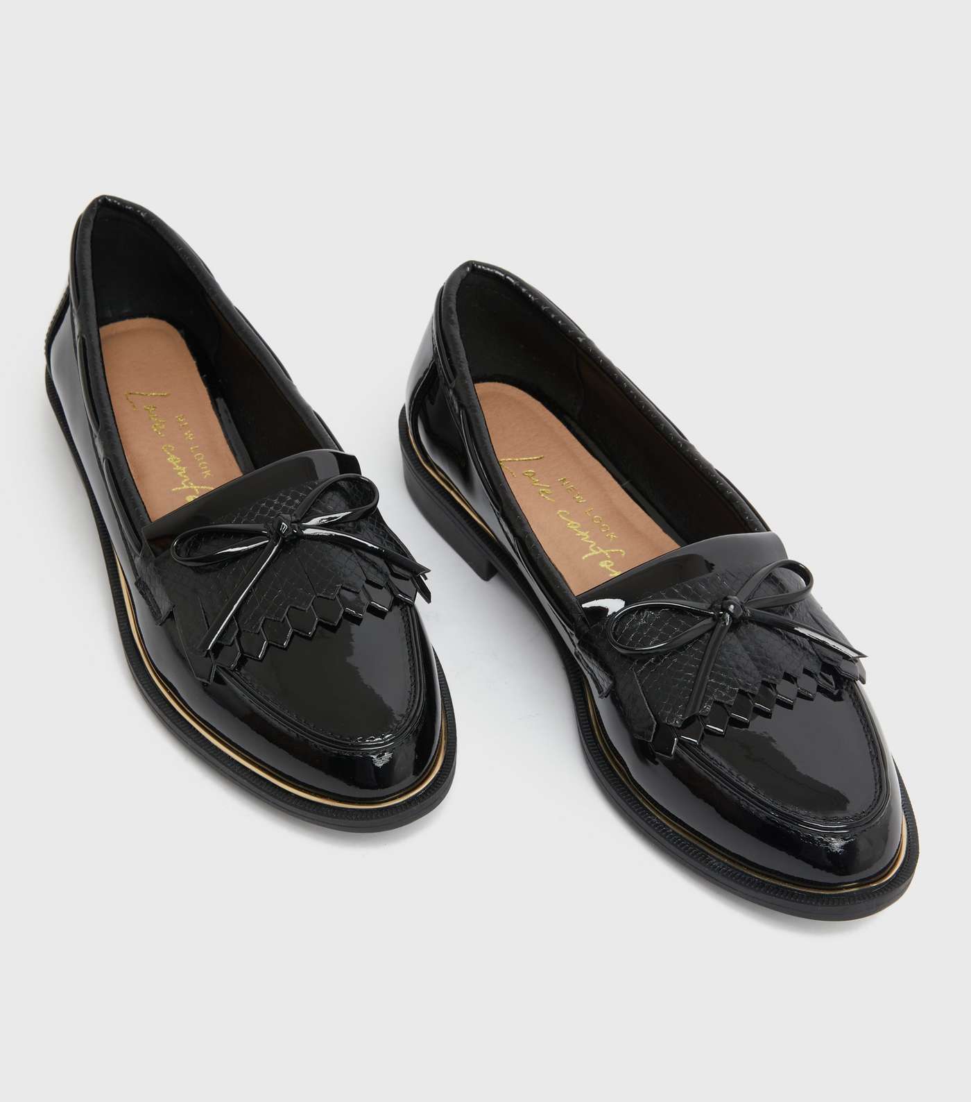 Black Patent Bow Tassel Loafers Image 3