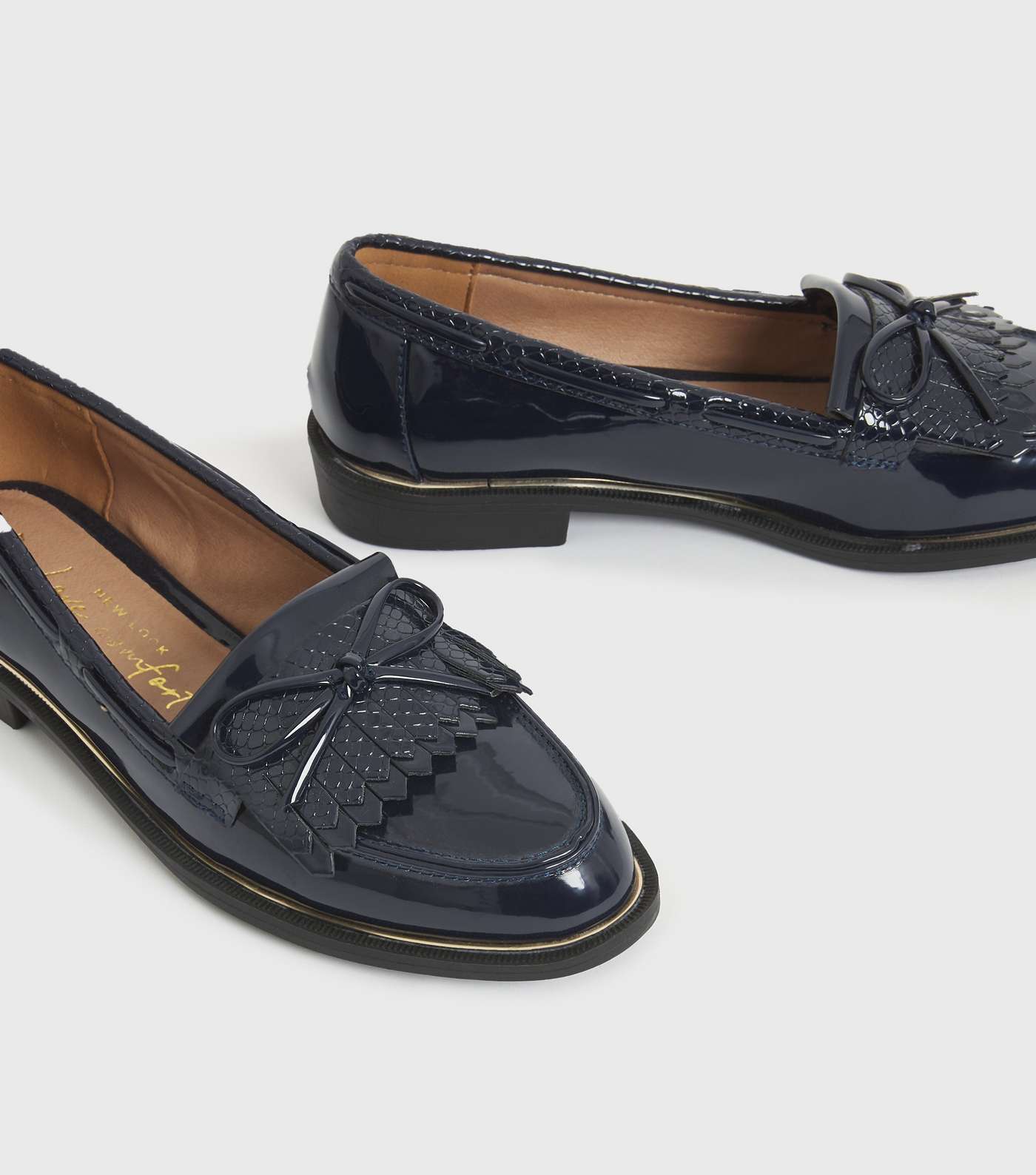 Navy Patent Bow Tassel Loafers Image 3