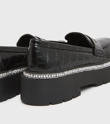 new look chunky croc loafer in black