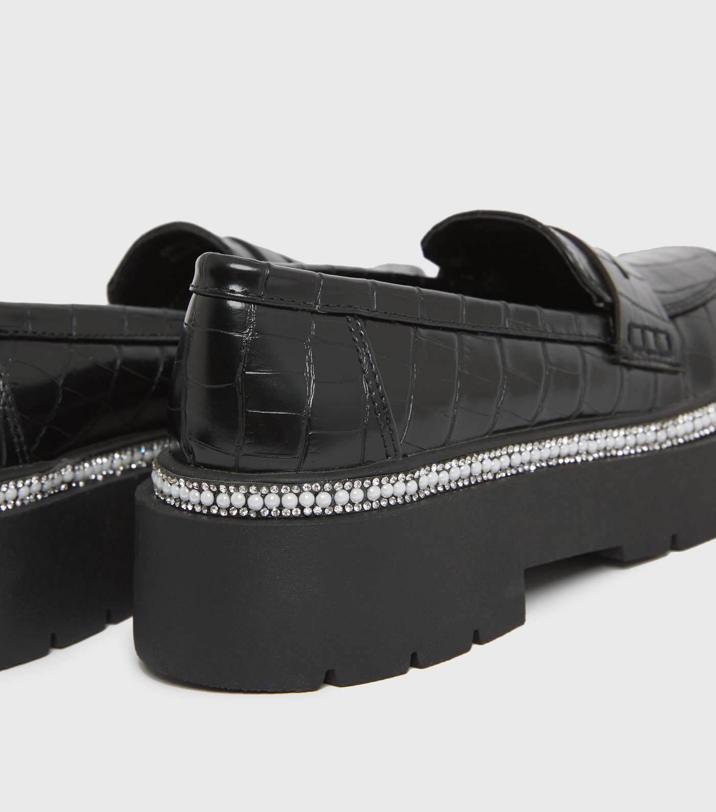 Live it Up Black Faux Croc Embellished Chunky Loafers Image 4