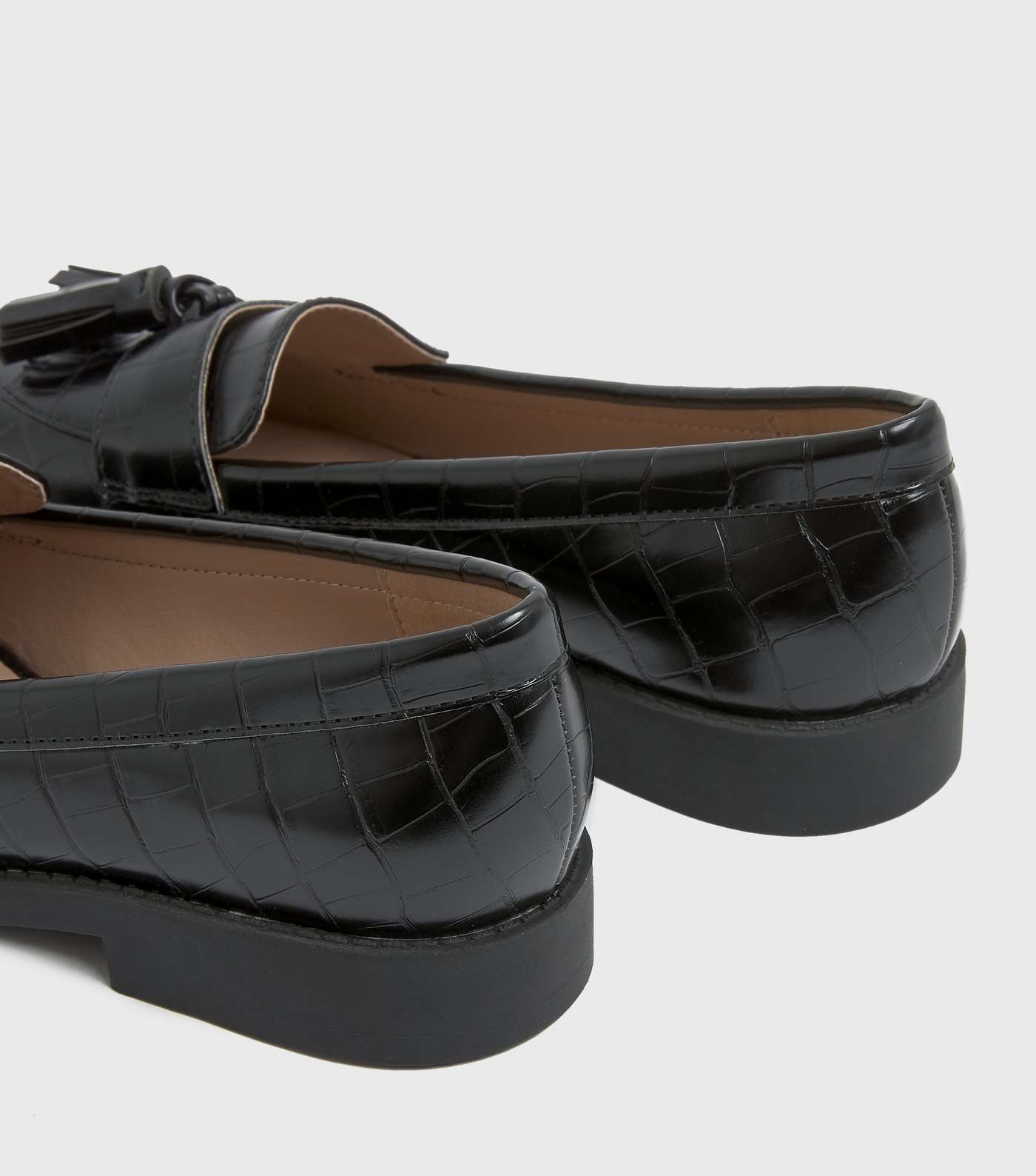 Black Faux Croc Tassel Loafers Image 4