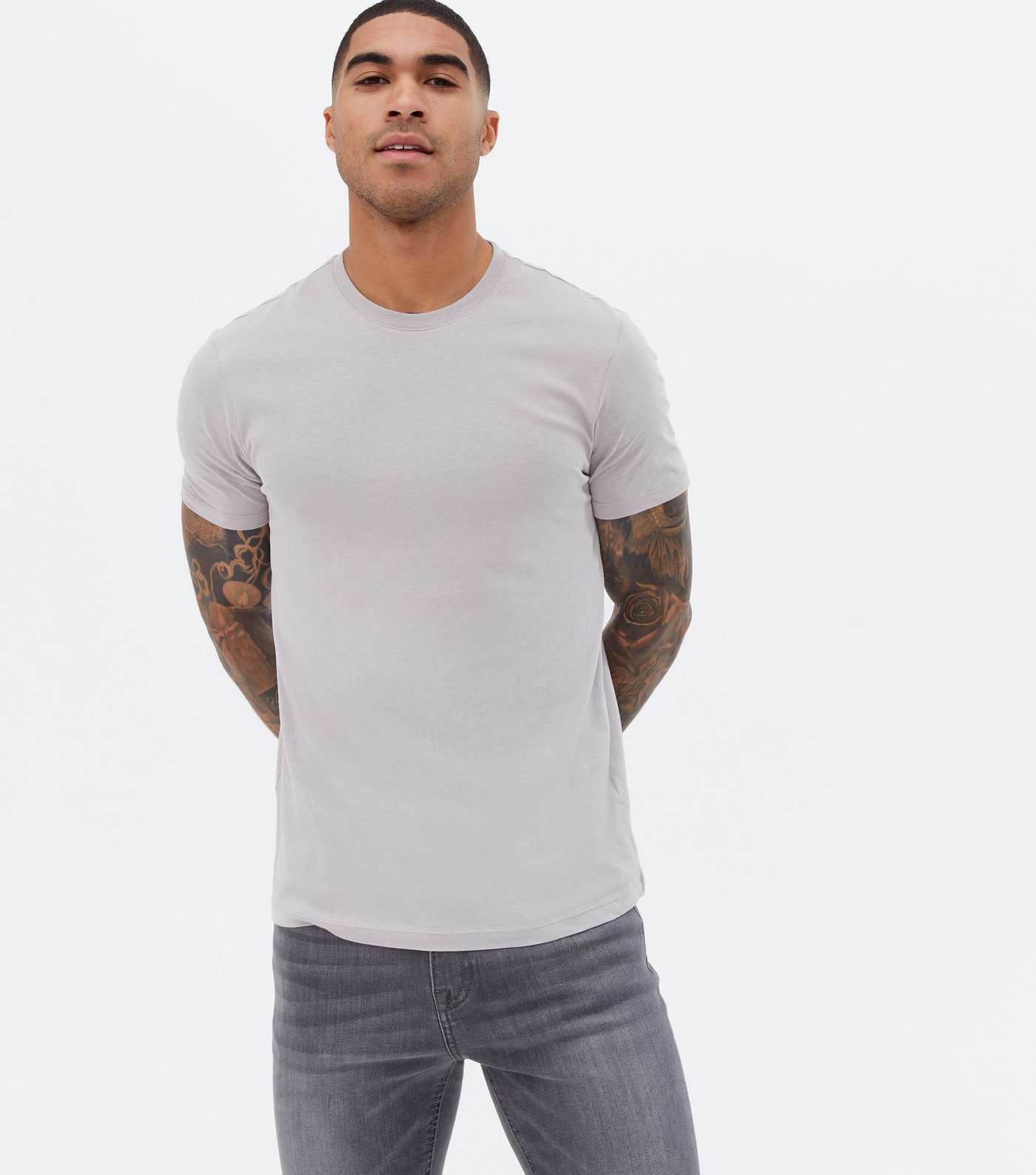 Pale Grey Short Sleeve Crew Neck T-Shirt Image 3