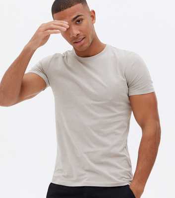 Pale Grey Short Sleeve Muscle Fit Crew T-Shirt