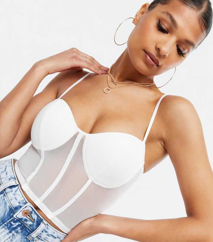 Being Honest Padded Lace Mesh Bustier Crop Top (White) · NanaMacs
