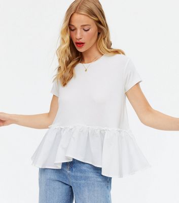 White Poplin Peplum T-Shirt | New Look
