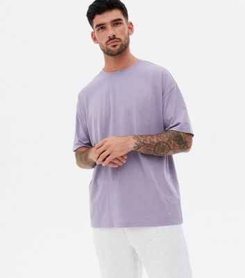 New Look Men's Light Purple Oversized T-Shirt - L