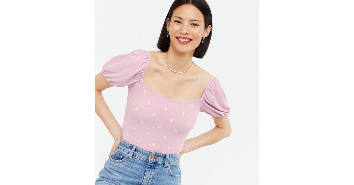 Lilac Daisy Embroidered Top New Look