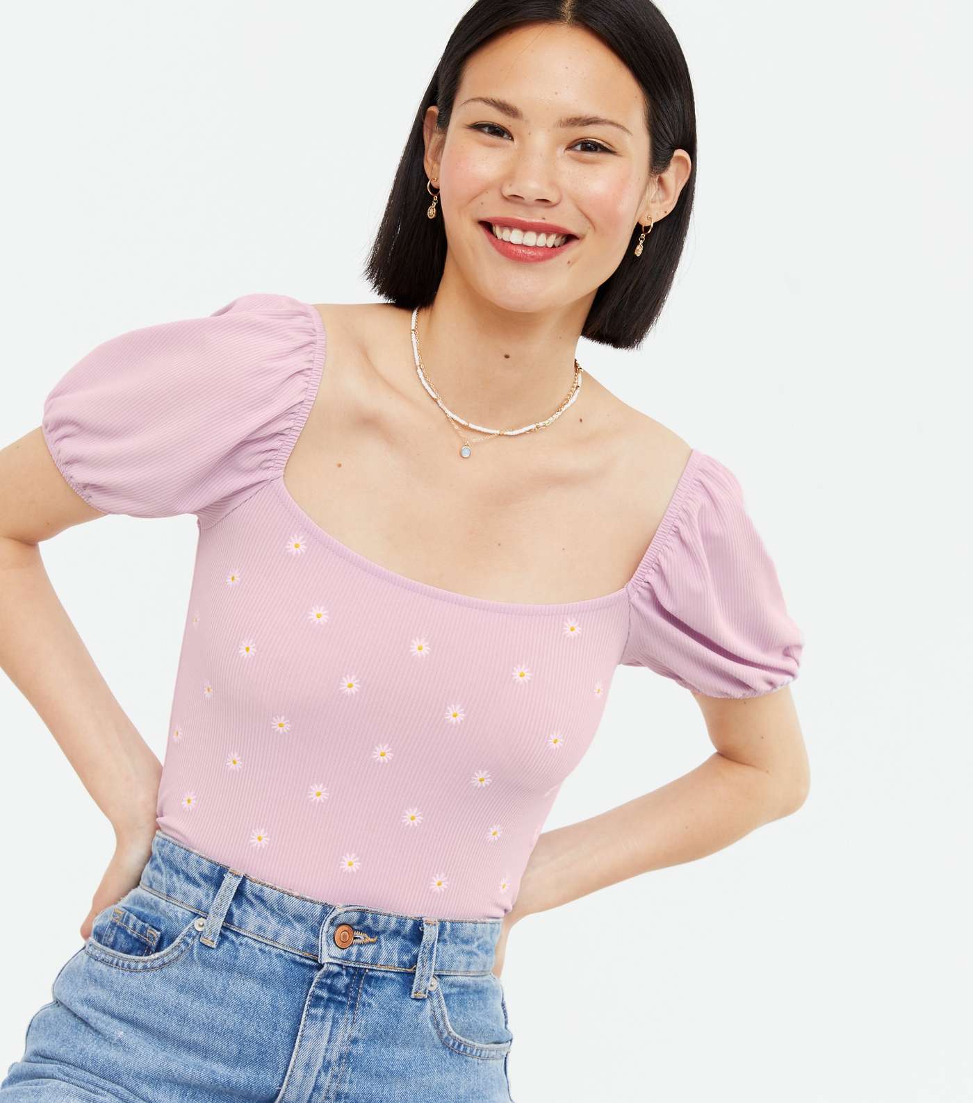 Lilac Daisy Embroidered Top