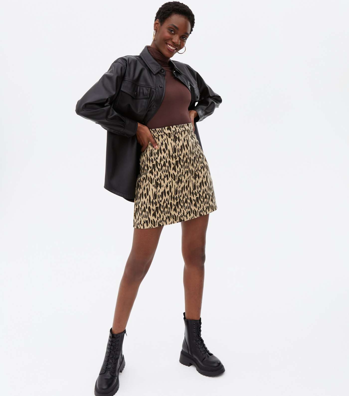 Brown Leopard Print High Waist Mini Skirt