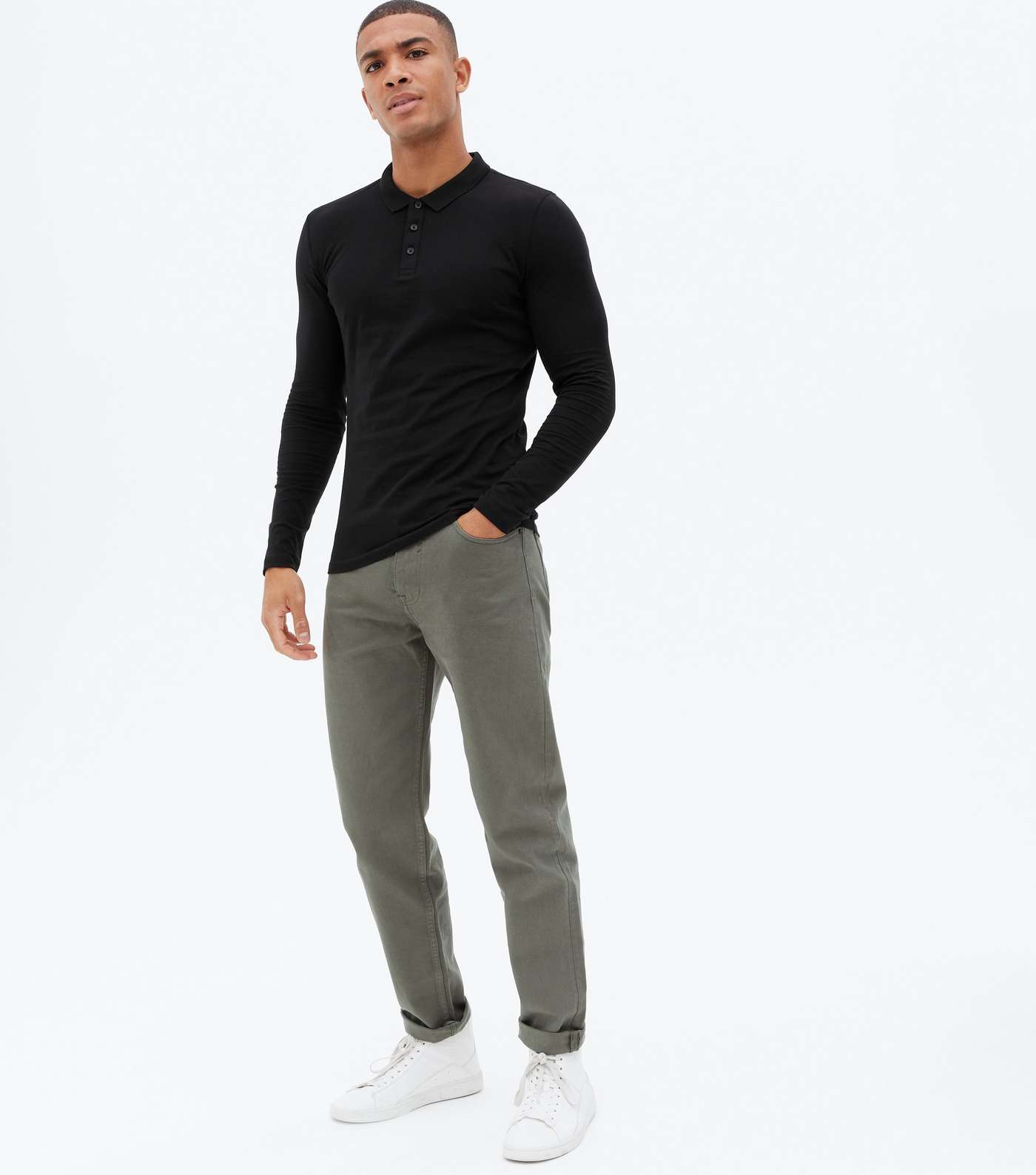 Black Long Sleeve Muscle Fit Polo Shirt Image 2