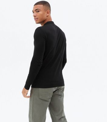 Black Long Sleeve Muscle Fit Polo Shirt New Look
