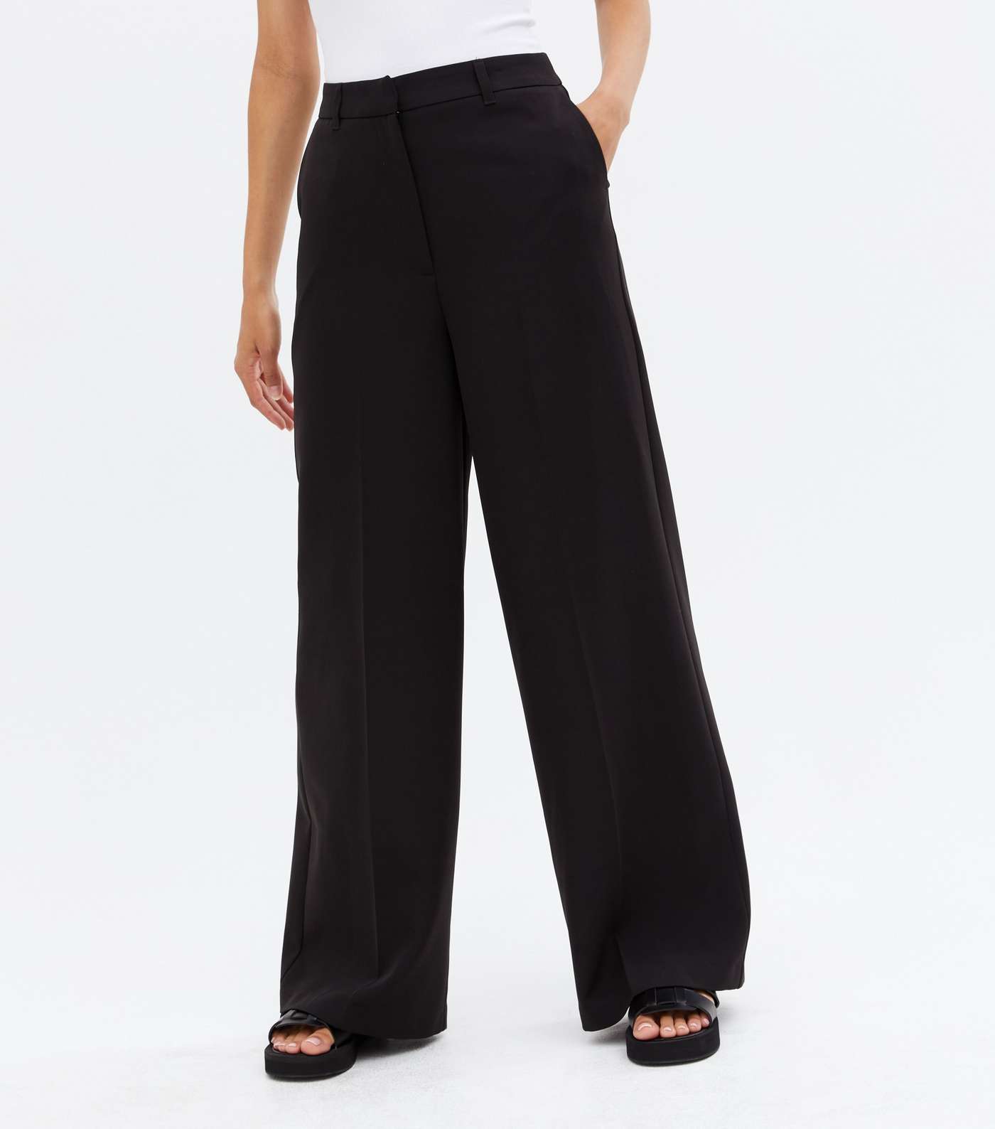 Black Wide Leg Tailored Trousers Image 2