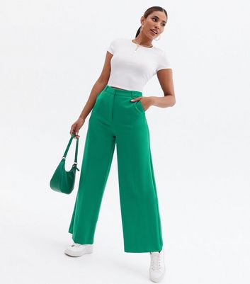 Green Wide Leg Tailored Trousers  New Look