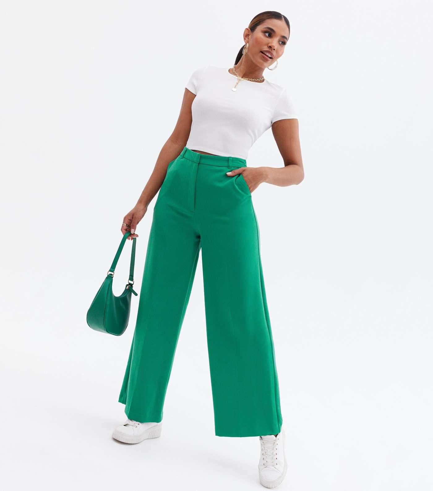 Green Wide Leg Tailored Trousers