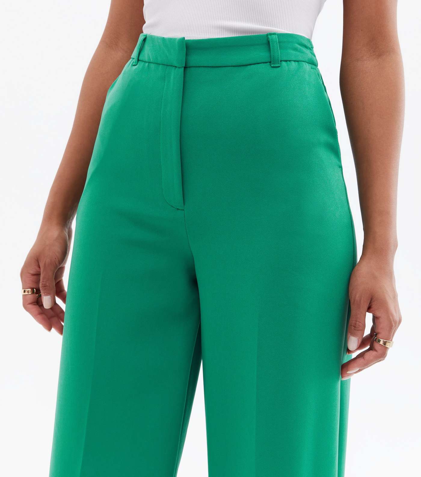 Green Wide Leg Tailored Trousers Image 3