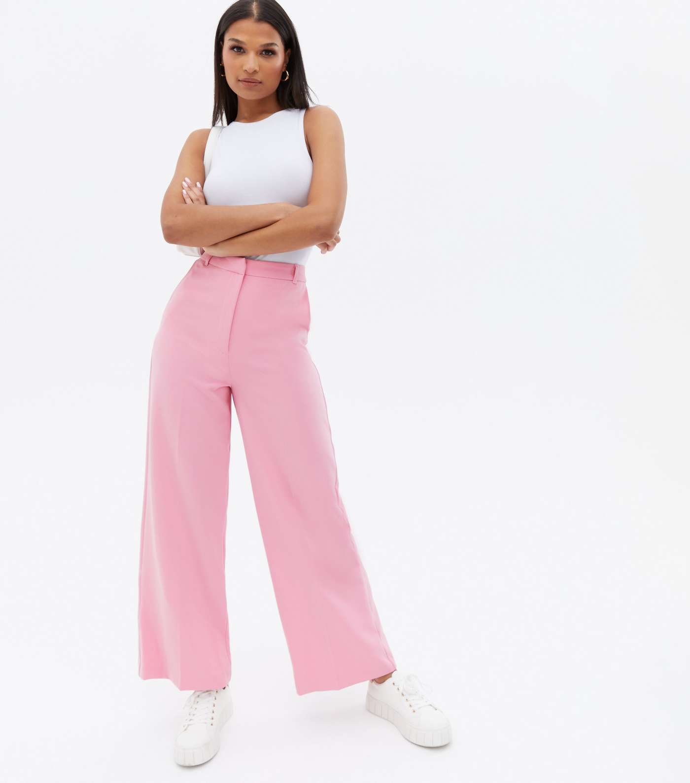 Mid Pink Wide Leg Tailored Trousers