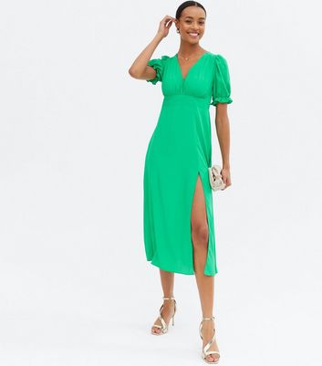 puff sleeve midi dress new look