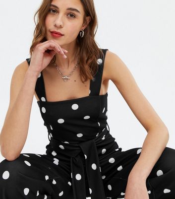 Black Spot Square Neck Belted Crop Jumpsuit New Look