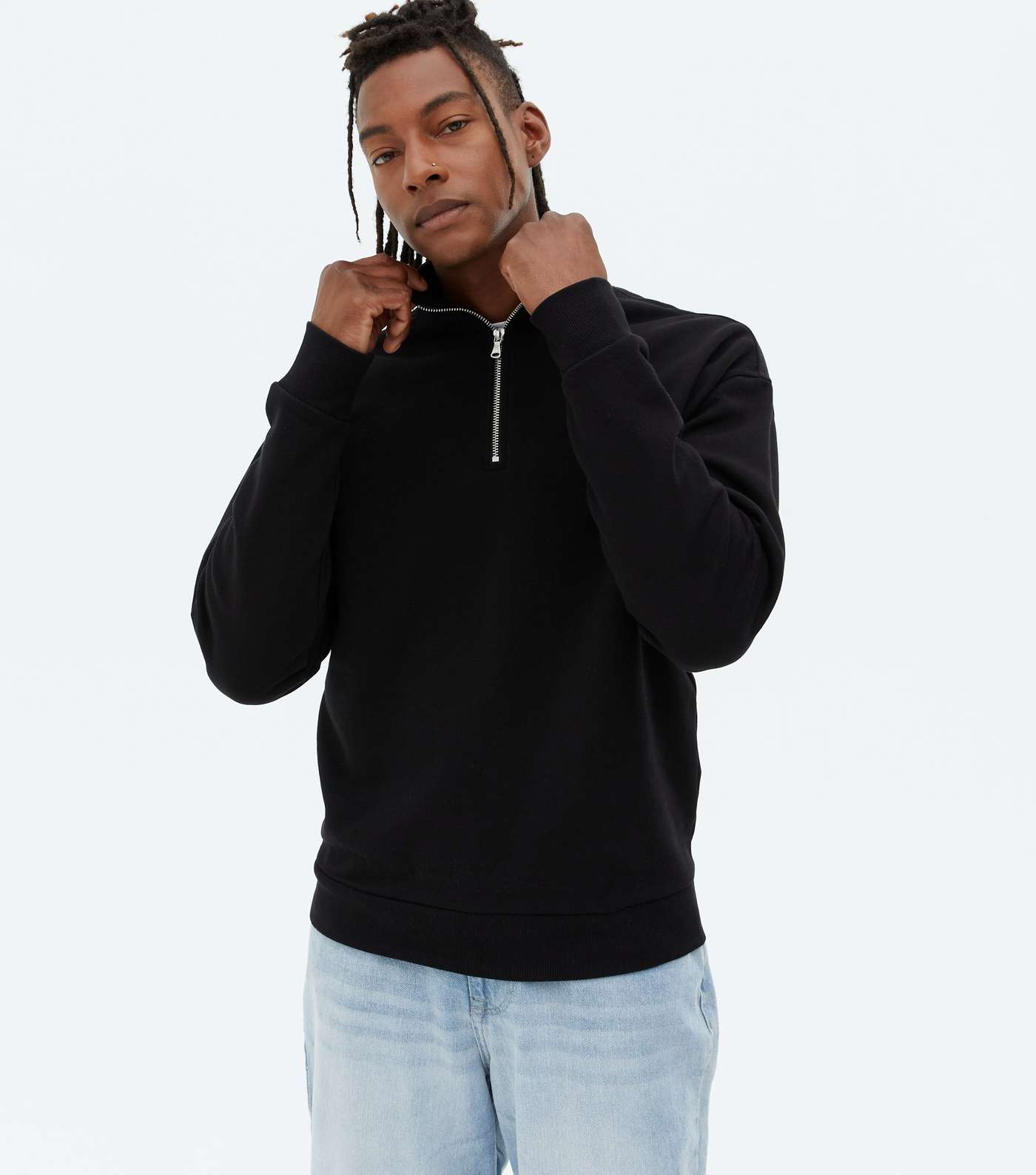 Black Zip High Neck Long Sleeve Sweatshirt