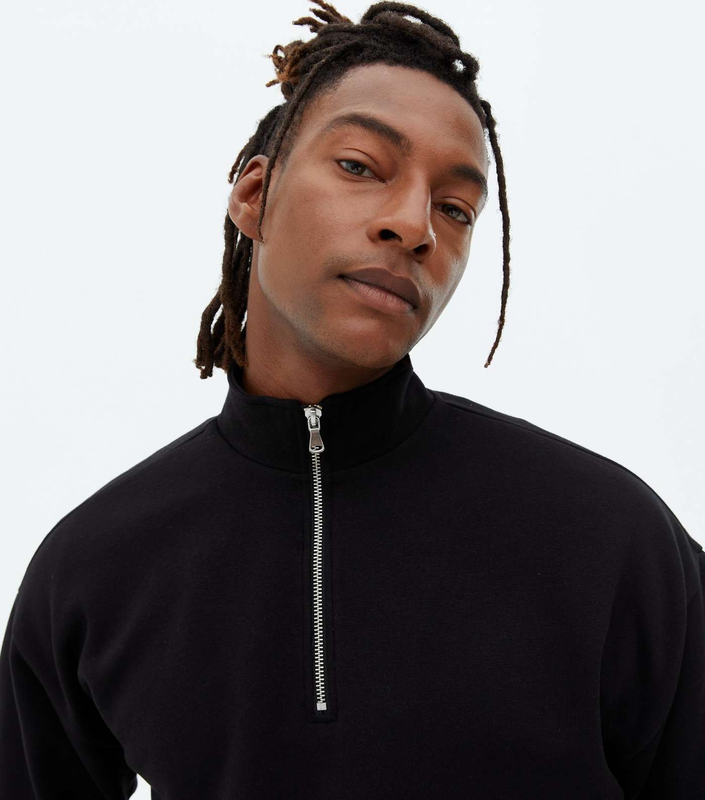 Black Zip High Neck Long Sleeve Sweatshirt Image 3