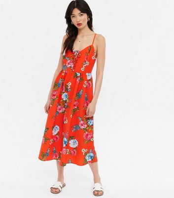 orange floral midi dress