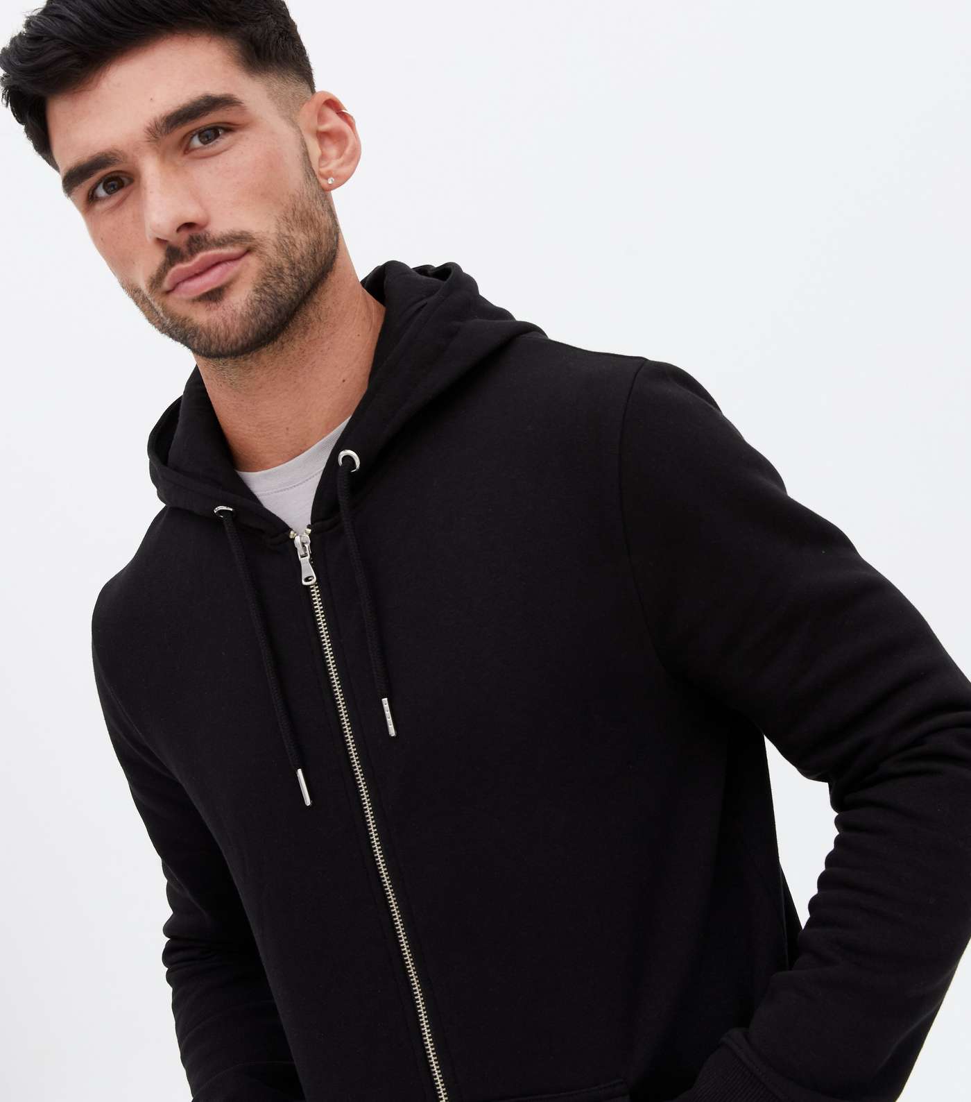 Black Jersey Long Sleeve Zip Hoodie Image 3