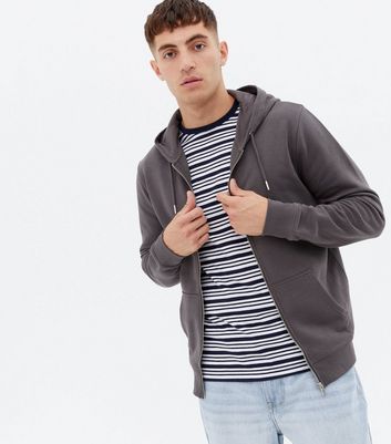 New Look Men's Dark Grey Jersey Long Sleeve Zip Hoodie - S