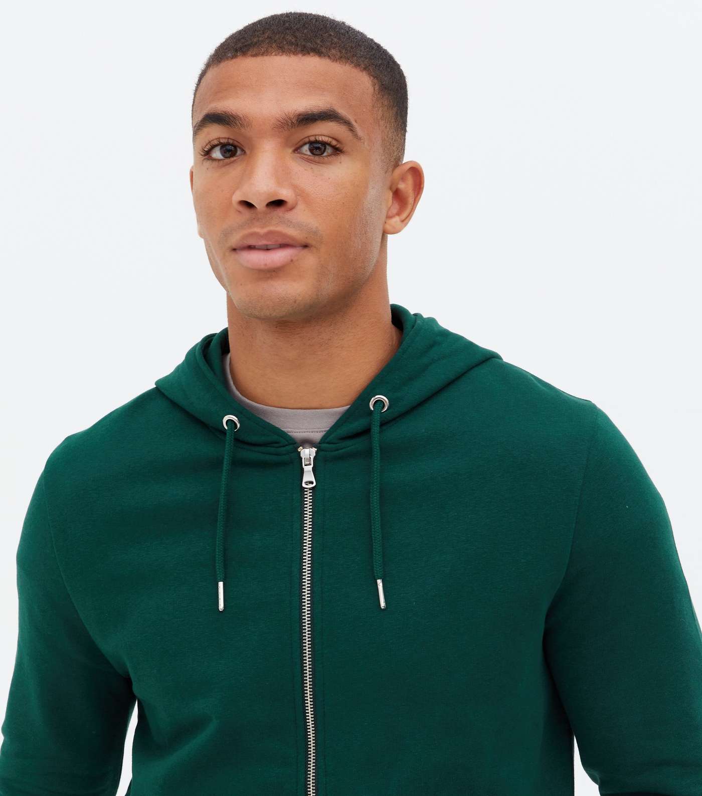 Dark Green Jersey Long Sleeve Zip Hoodie Image 3