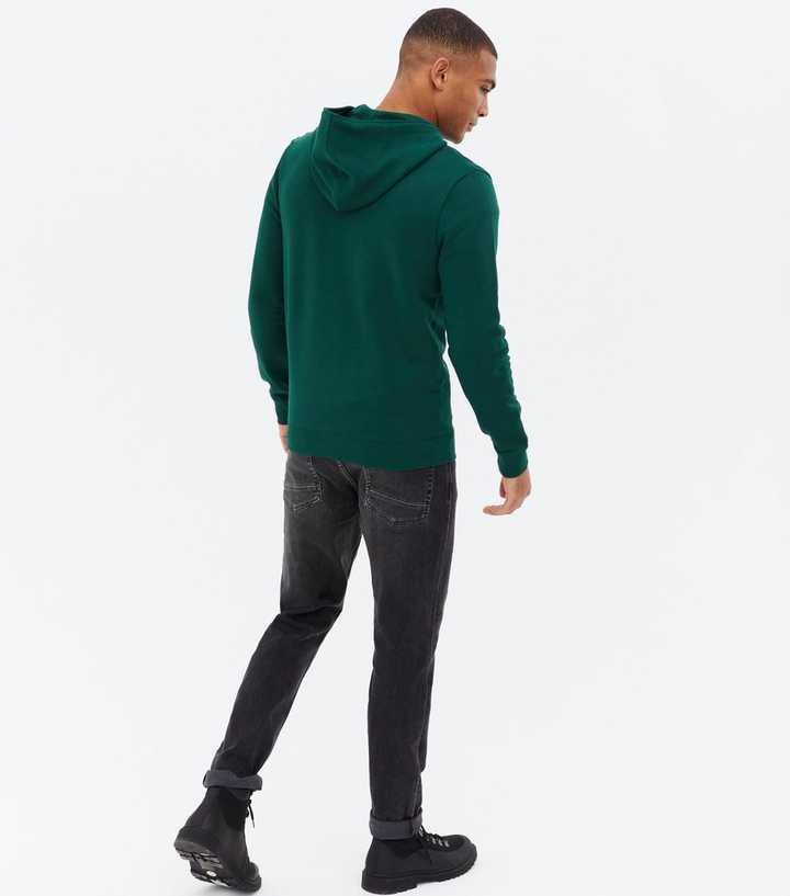 Dark Green Jersey Long Sleeve Zip Hoodie | New Look