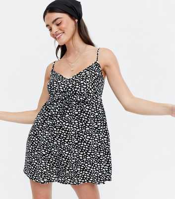 Black Animal Print Tie Front Strappy Playsuit 