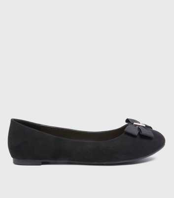 Wide Fit Black Suedette Bow Ballet Pumps