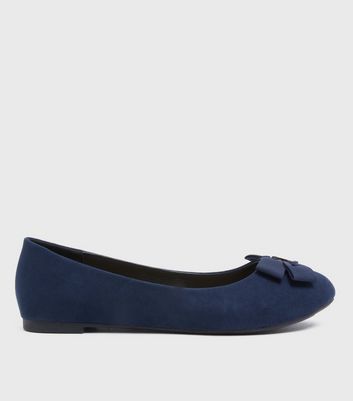 Click to view product details and reviews for Wide Fit Navy Suedette Bow Ballet Pumps New Look Vegan.