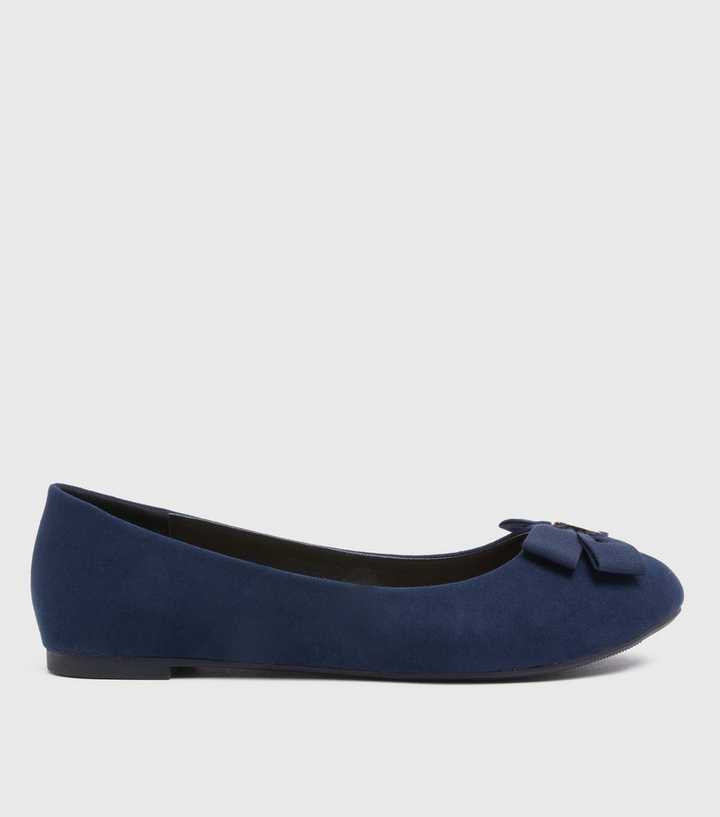 Wide Fit Navy Suedette Bow Ballet Pumps
