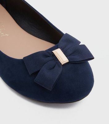 BNWT New Look Light Blue Suedette Bow Detail Ballet Shoes Size 7 