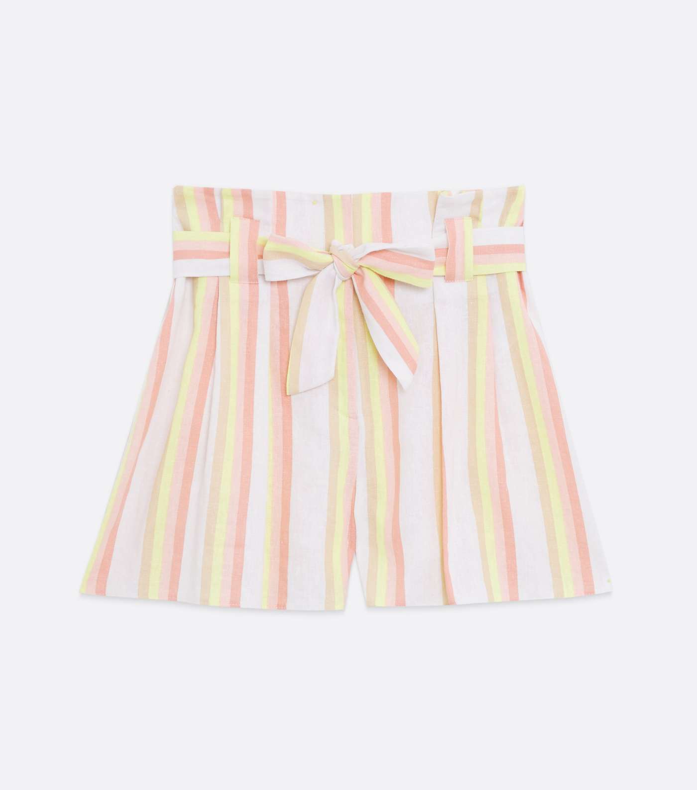 Pink Stripe Linen Blend High Waist Shorts Image 5