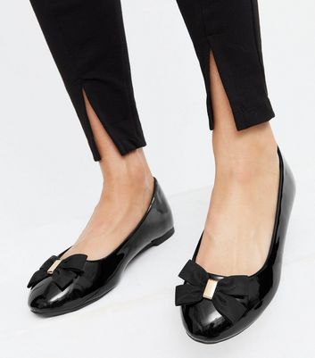 Wide Fit Black Patent Bow Ballet Pumps 