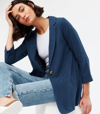 Navy linen hot sale blazer womens