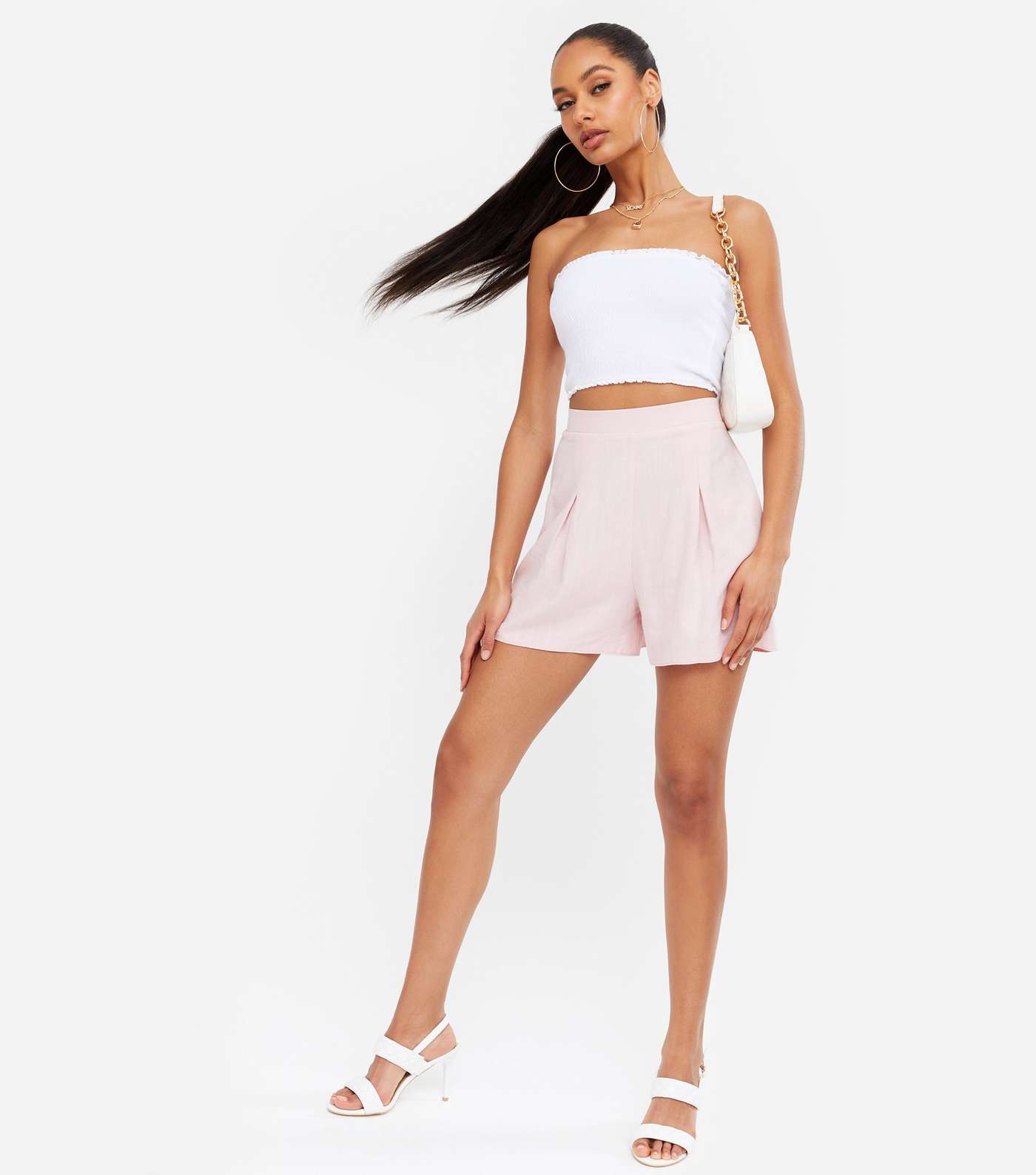 Pale Pink Linen Look Pleated Shorts Image 2